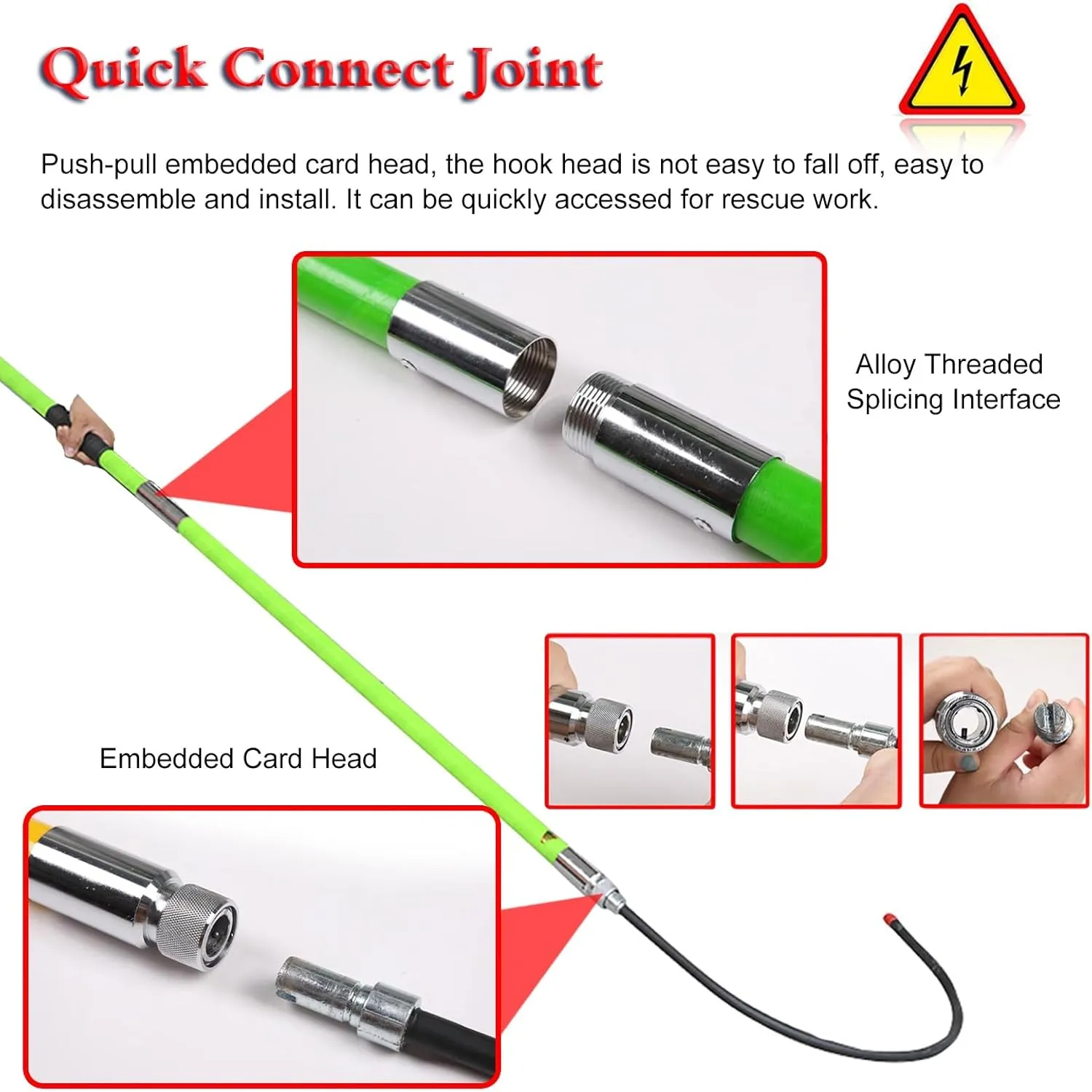 Rescue Hook Lifeguard Rod Green Safety Rescue Hook 10ft 6.6ft 5ft 3.3ft, High Voltage Anti Electric Shock Life-Saving Insulated Pole for Fire Electrician, with Anti Slip Handle & Carrying Bag(1.5m/4.9