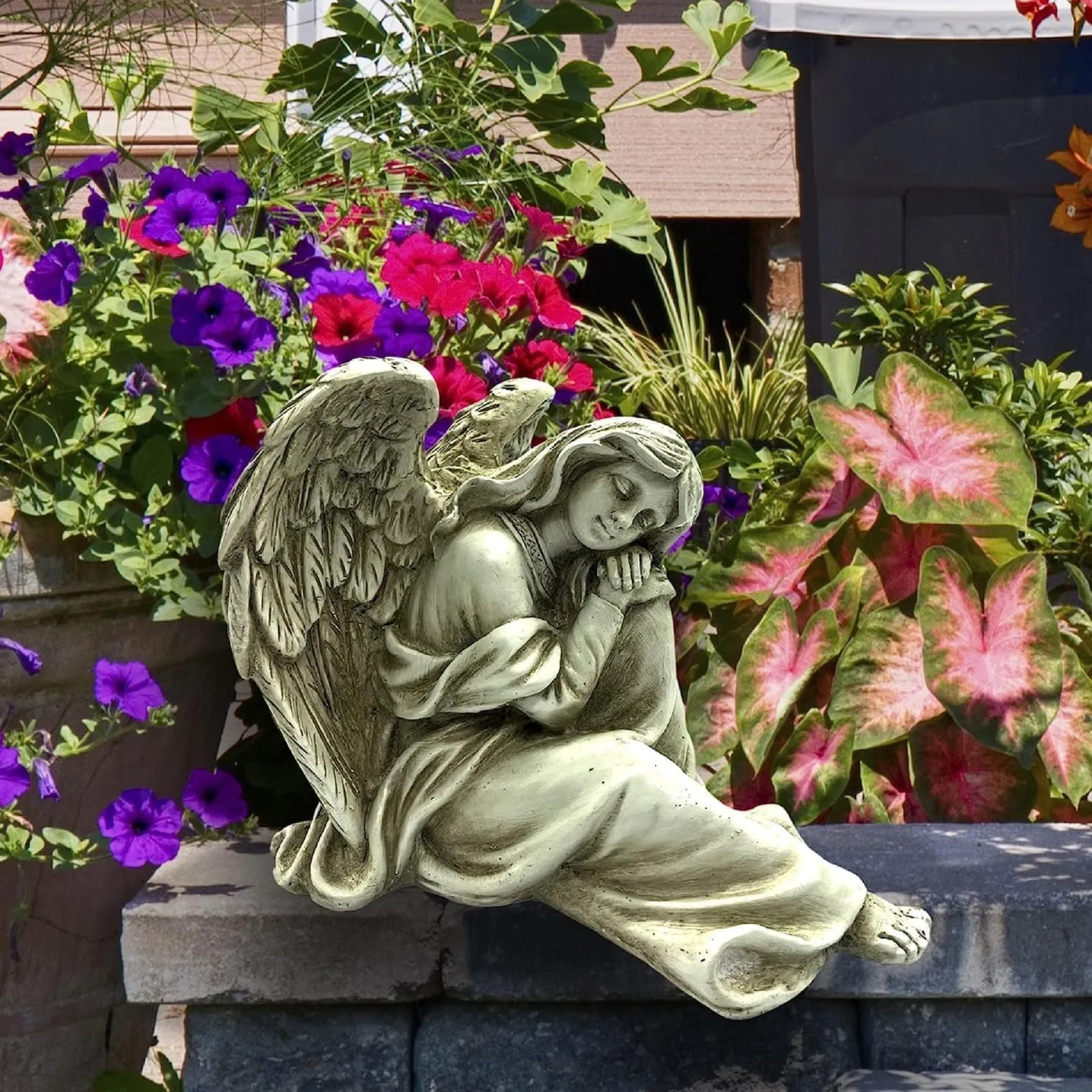 Resting Angel Religious Outdoor Garden Statue, Sleepy Angel Statue for Lawn, Yard, Patio, Porch, and More,Gray，7.5 L x 5.12 W x 5.9H Inch