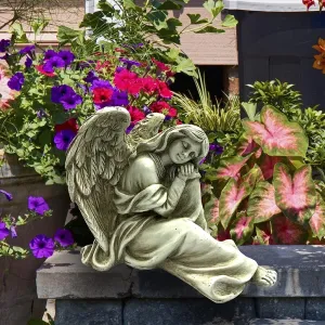 Resting Angel Religious Outdoor Garden Statue, Sleepy Angel Statue for Lawn, Yard, Patio, Porch, and More,Gray，7.5 L x 5.12 W x 5.9H Inch