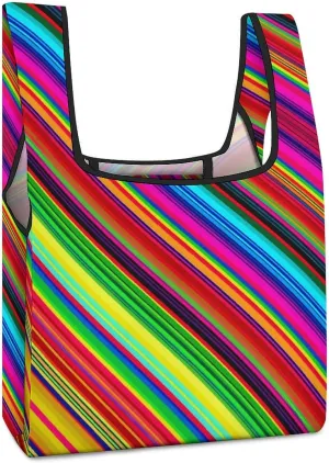 Reusable Shopping Bags,Colorful Mexican Stripes Print Foldable Grocery Bags,Folding Gift Tote Bags,Travel Recycle Shopping Bags