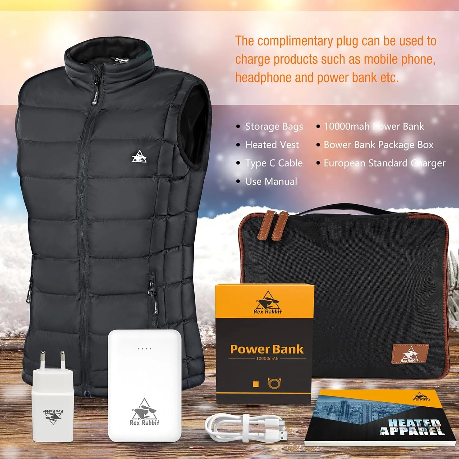 Rex Rabbit Heated Vest for Women,Electric Vest for Women 6 Heating Zones,Electric Heating Vest Battery Pack Plug Included