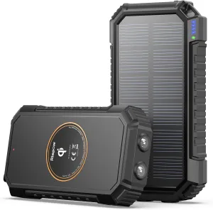 Riapow Solar Charger Power Bank - 26800mAh Wireless Portable Charger with USB C – PD QC3.0 Fast Charging Battery Bank - External Battery Pack with 4 Outputs for Phone Tablet, 2 Flashlight for Camping