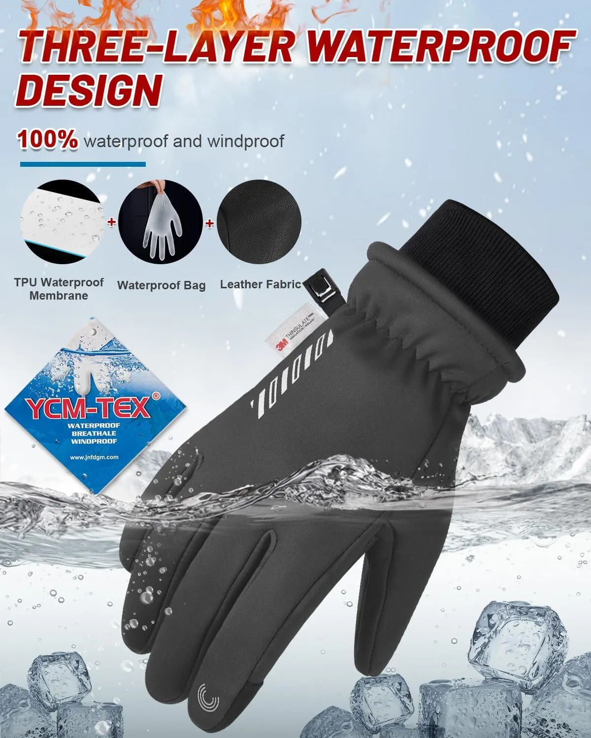 RIGWARL Waterproof Gloves for Cold Weather with 3M Thinsulate, Extreme Cold Winter Snow Glove 7 Layer Thermal Men Women/Youth