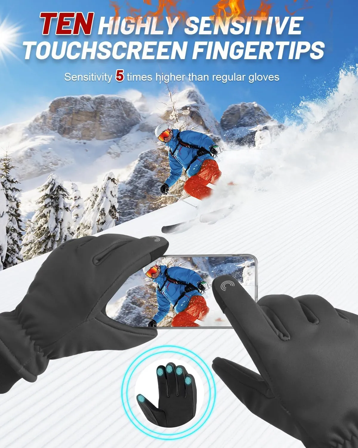 RIGWARL Waterproof Gloves for Cold Weather with 3M Thinsulate, Extreme Cold Winter Snow Glove 7 Layer Thermal Men Women/Youth