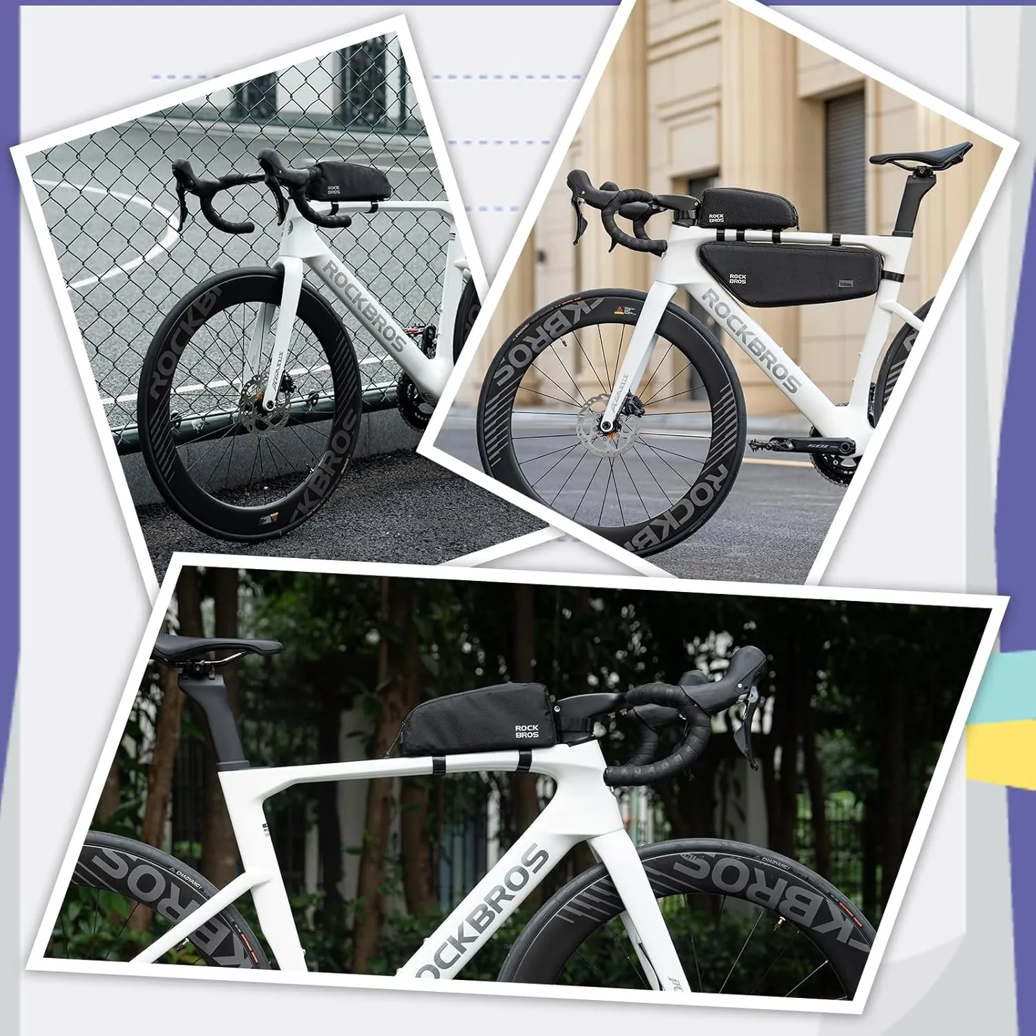 ROCKBROS Bike Top Tube Bag - Waterproof Front Frame Bag Pouch Pack for Mountain & Road Bike - Large Grip Black