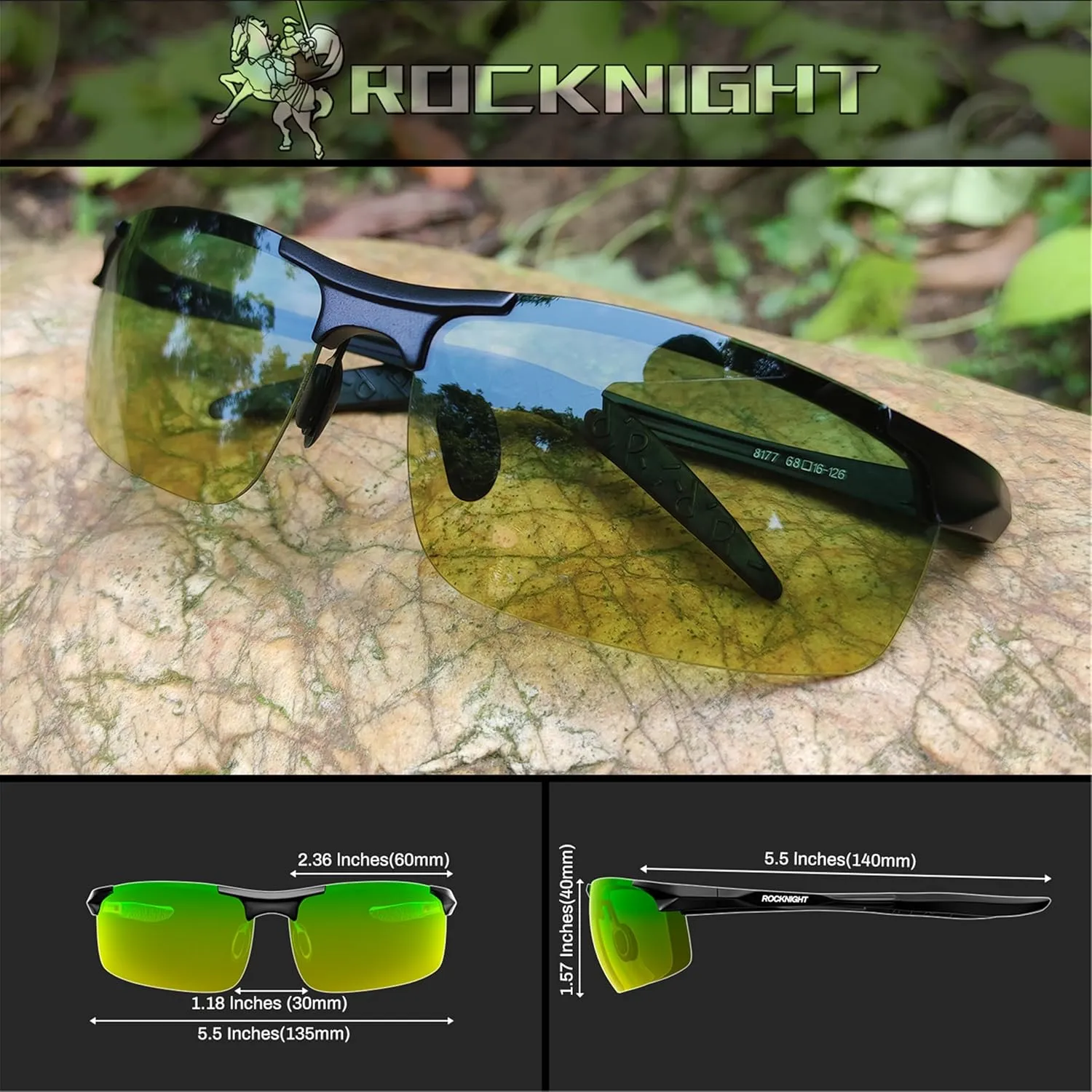 ROCKNIGHT Driving HD Polarized UV400 Protection Ultra light Al-Mg Golf Fishing Outdoor Sunglasses