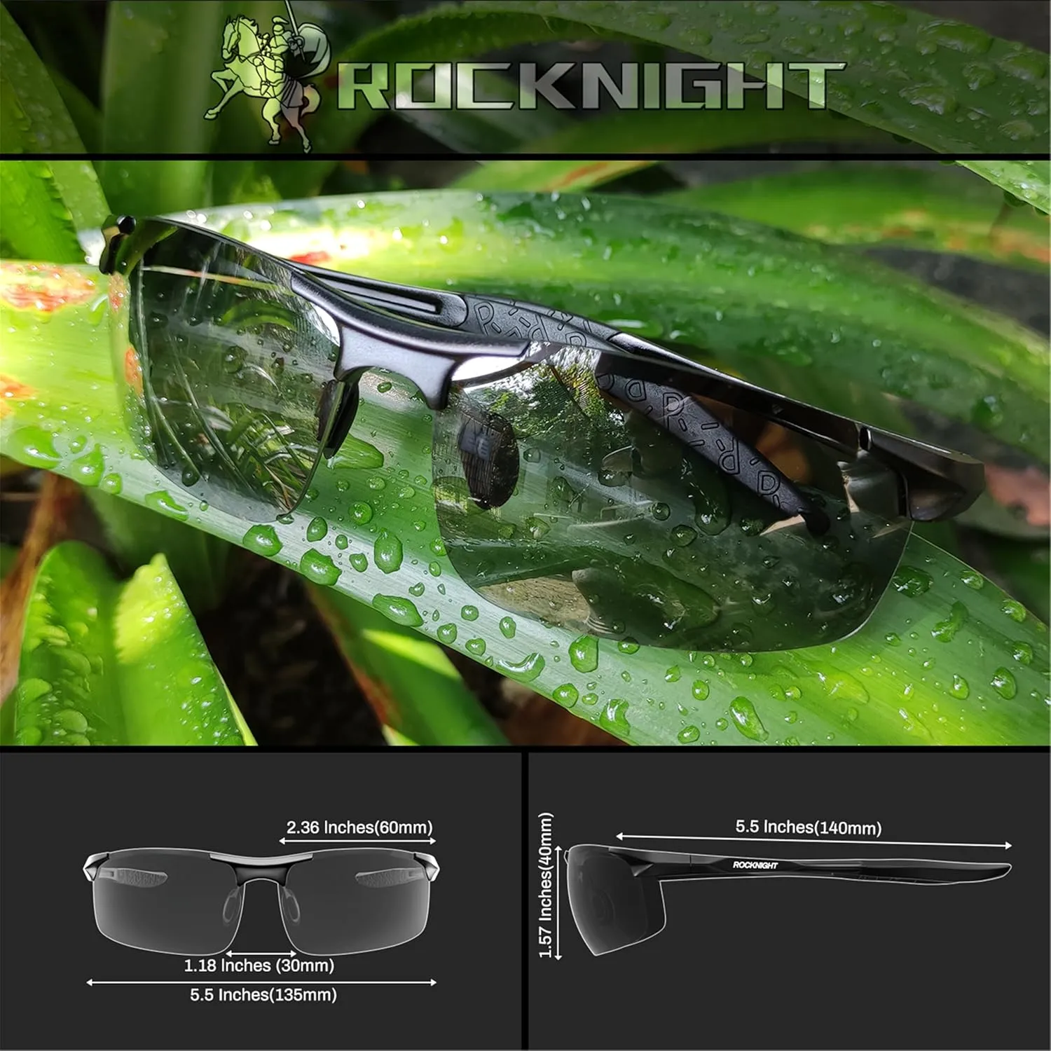 ROCKNIGHT Driving HD Polarized UV400 Protection Ultra light Al-Mg Golf Fishing Outdoor Sunglasses