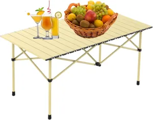 Roll-Up Camping Table, Lightweight Aluminum Folding Table with Carrying Bag, Compact Design for Camping, Backpacking, Picnic, and Patio Use with Carrying Bag