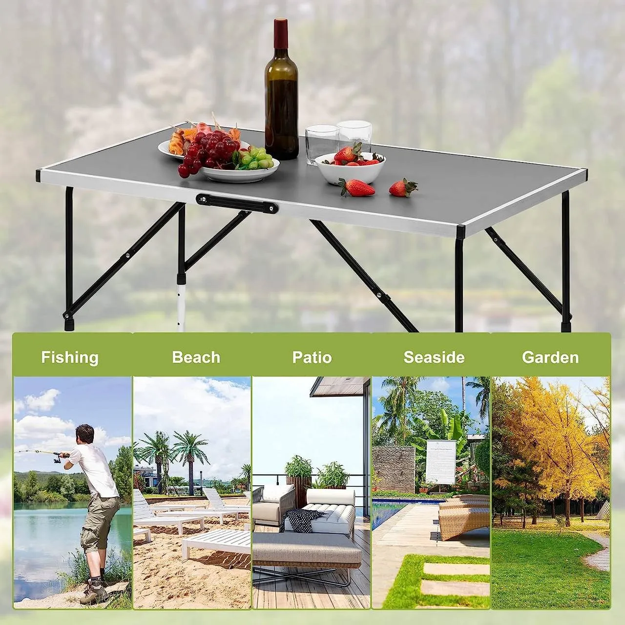 Rootz Aluminum Folding Camping Table - Portable Outdoor Table - Adjustable Height - Lightweight - Easy to Clean - 60cm x 100cm