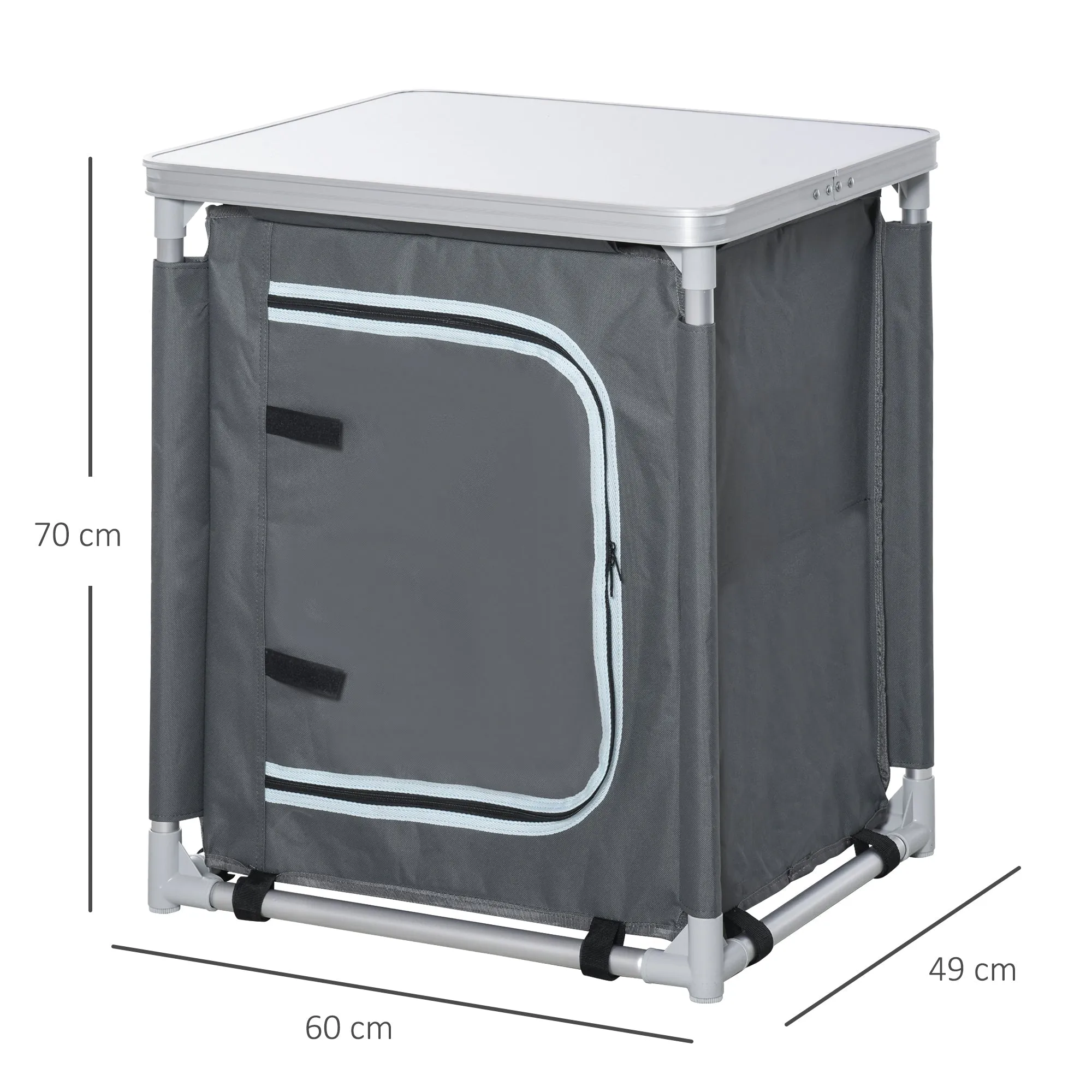 Rootz Camping Kitchen Cabinet - Foldable Cook Station - Portable Camping Table - Easy Transport - 60cm x 49cm x 70cm