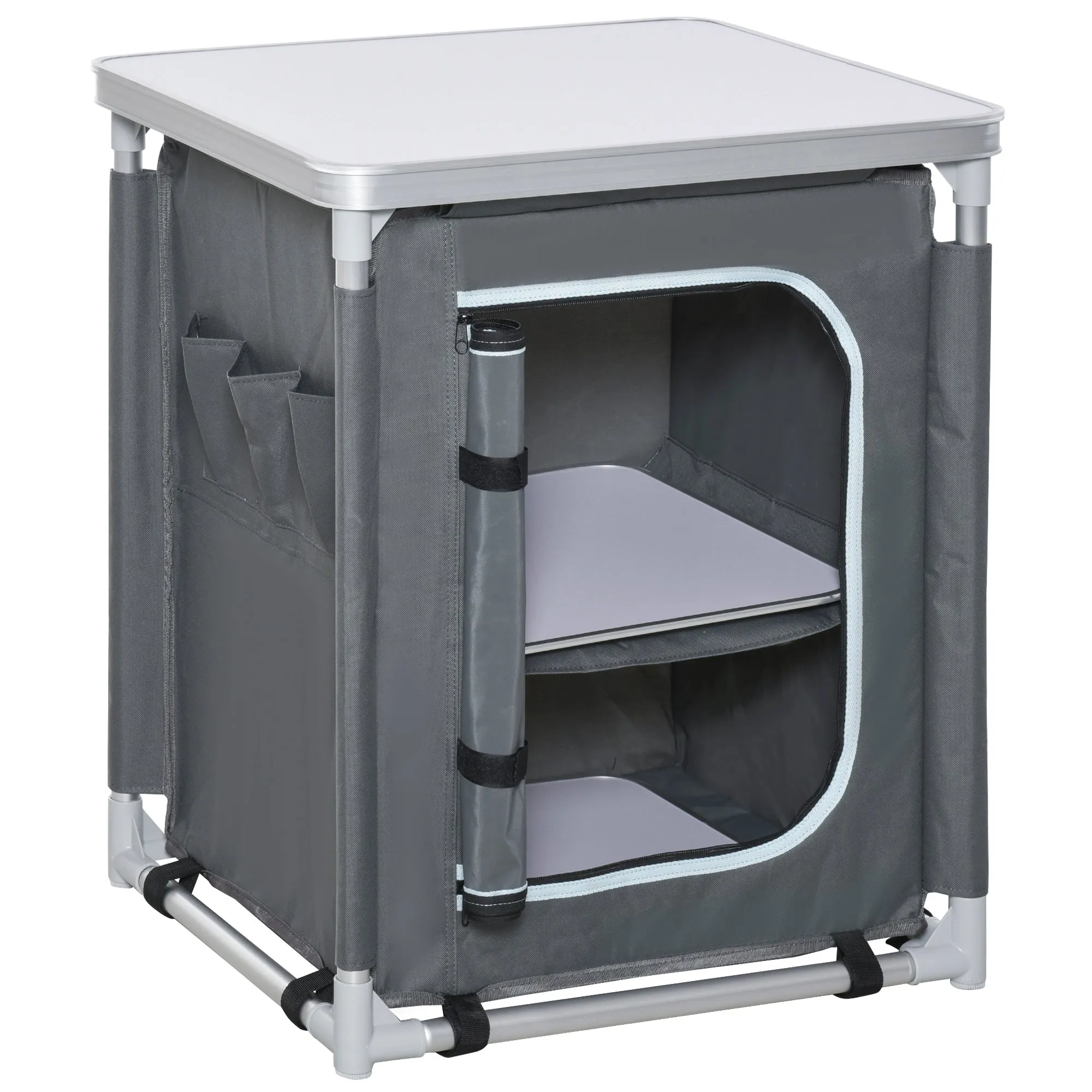Rootz Camping Kitchen Cabinet - Foldable Cook Station - Portable Camping Table - Easy Transport - 60cm x 49cm x 70cm