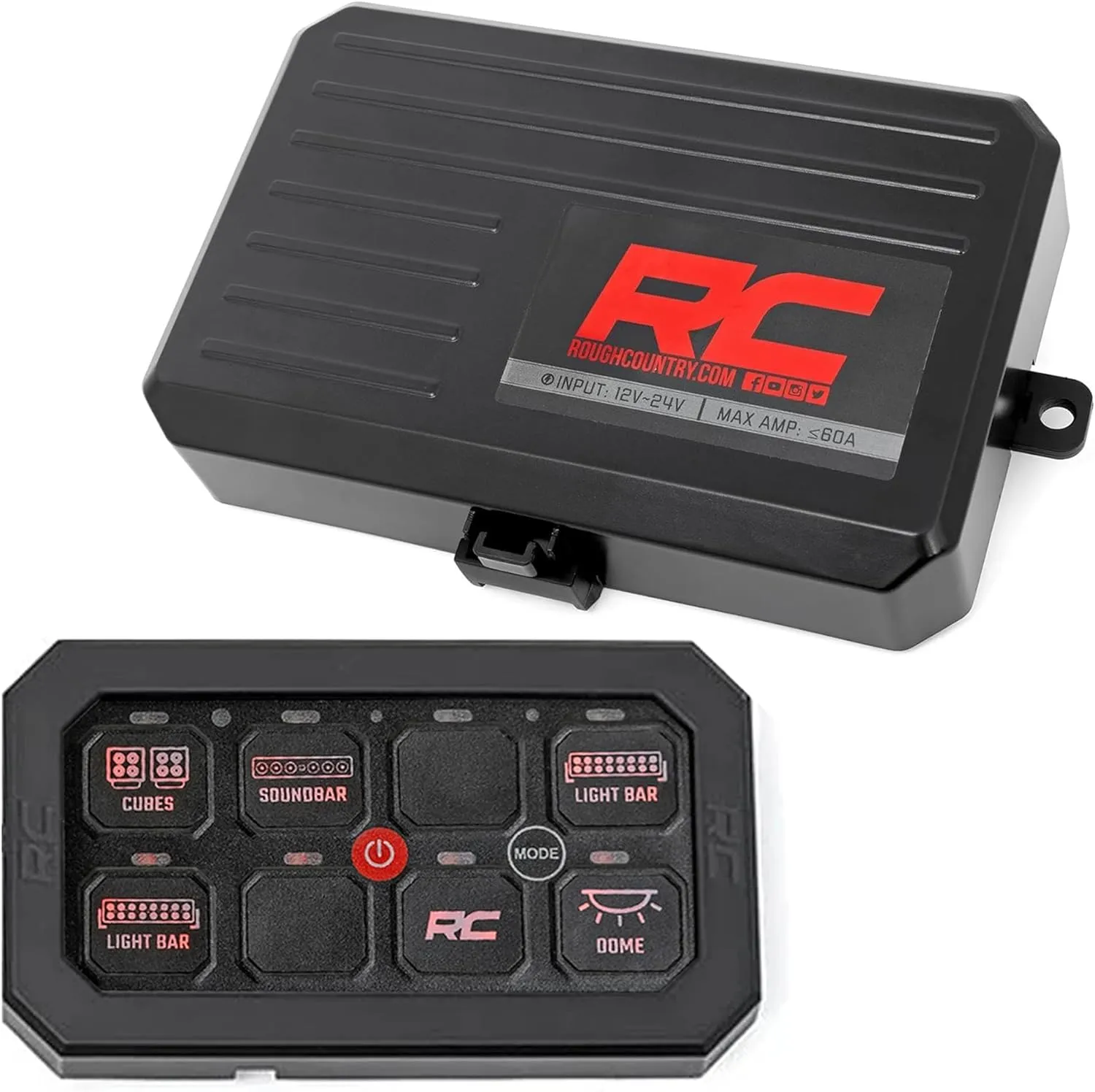 Rough Country 8-Gang Backlit Switch Panel & Relay System - Universal Light & Accessory Controller for Truck, Jeeps, UTV, Plug-and-Play, 60A
