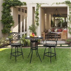 Round Garden cast Aluminum Table Black, Outdoor cast Aluminum Table Garden Cafe Open-air Balcony Outdoor Leisure Garden Table