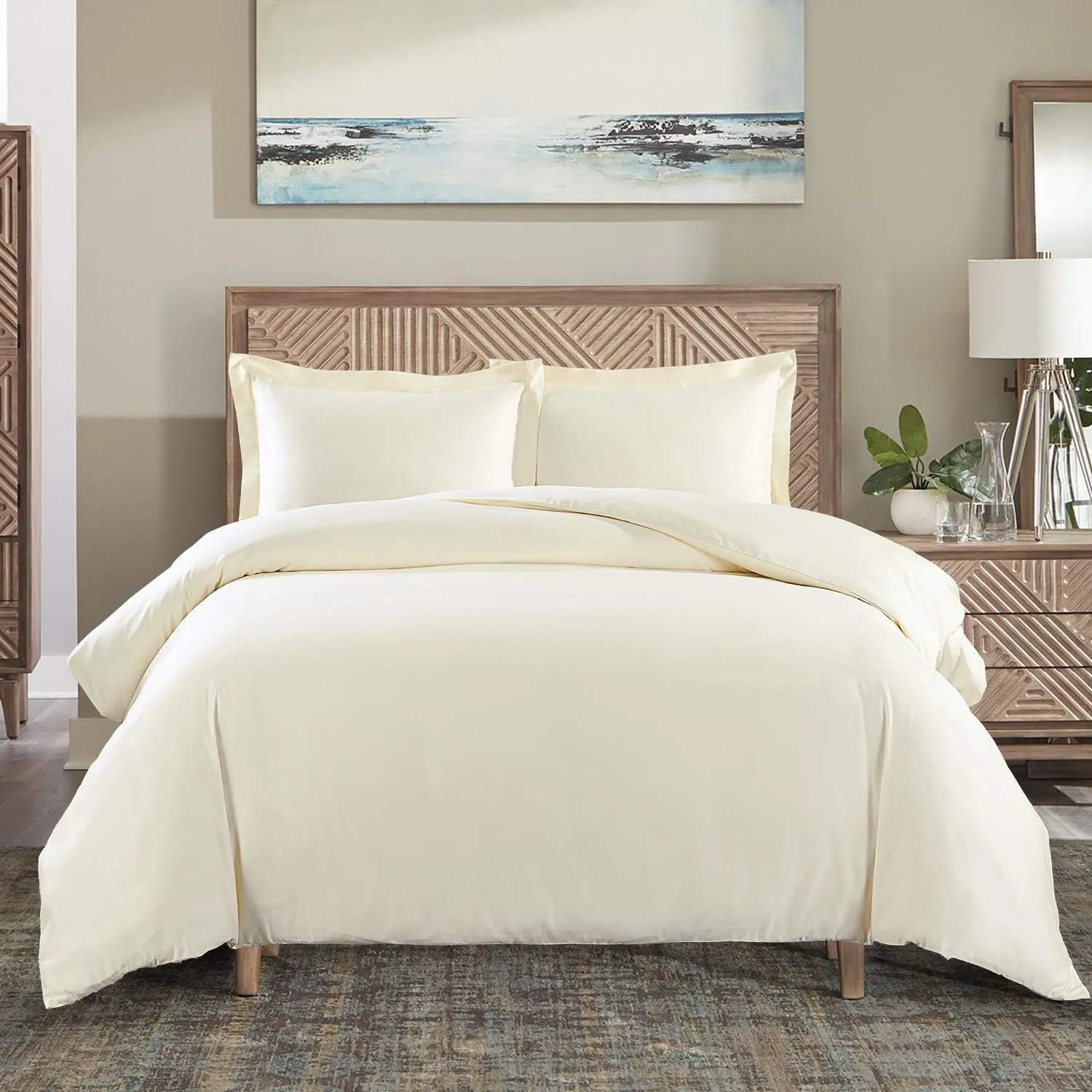 Royal Tradition Solid 650 Thread Count Cotton Blend Full/Queen Duvet Cover Set (Ivory) Includes: 1-Duvet/Comforter Cover and 2-Pillow Shams