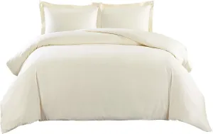 Royal Tradition Solid 650 Thread Count Cotton Blend Full/Queen Duvet Cover Set (Ivory) Includes: 1-Duvet/Comforter Cover and 2-Pillow Shams