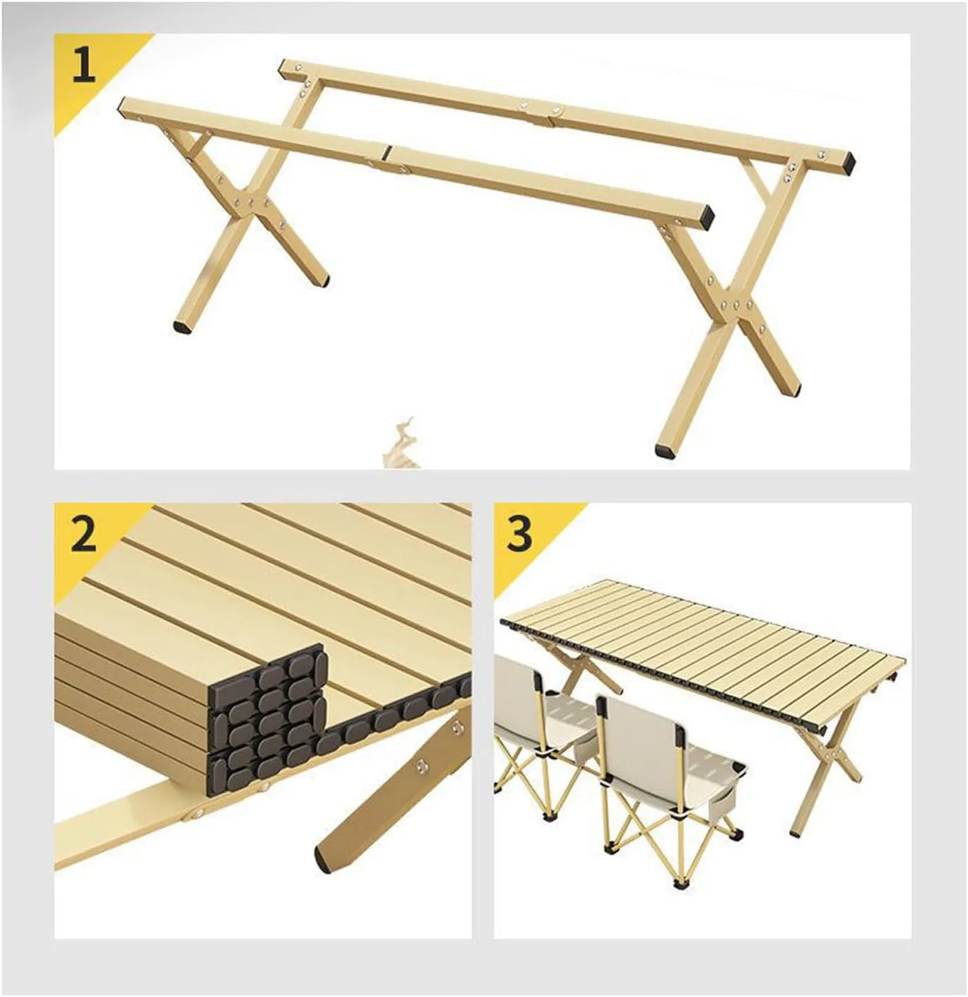 RUANLOV Small Folding Camping Table with Aluminum Table Top, Folding Table Roll Up Lightweight Foldable Table, Portable Table Camp Table (A 90cm with 4 Chairs)