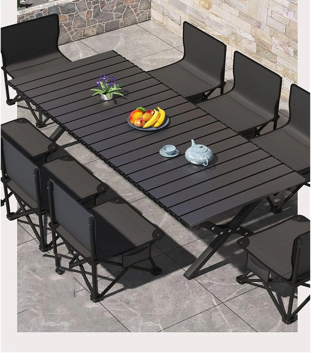 RUANLOV Small Folding Camping Table with Aluminum Table Top, Folding Table Roll Up Lightweight Foldable Table, Portable Table Camp Table (A 90cm with 4 Chairs)