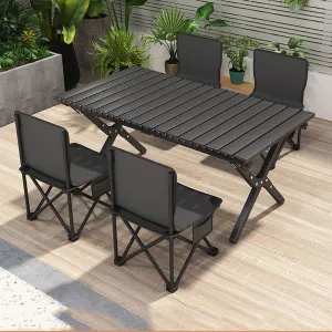 RUANLOV Small Folding Camping Table with Aluminum Table Top, Folding Table Roll Up Lightweight Foldable Table, Portable Table Camp Table (A 90cm with 4 Chairs)