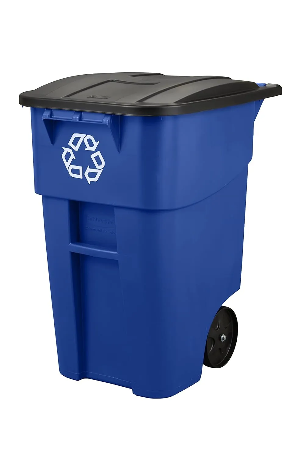 Rubbermaid Commercial Products BRUTE Rollout Heavy-Duty Wheeled Recycling Can/Bin, 50-Gallon, Blue Recycling, for Restaurants/Hospitals/Offices/Warehouses/Garage, Pack of 2