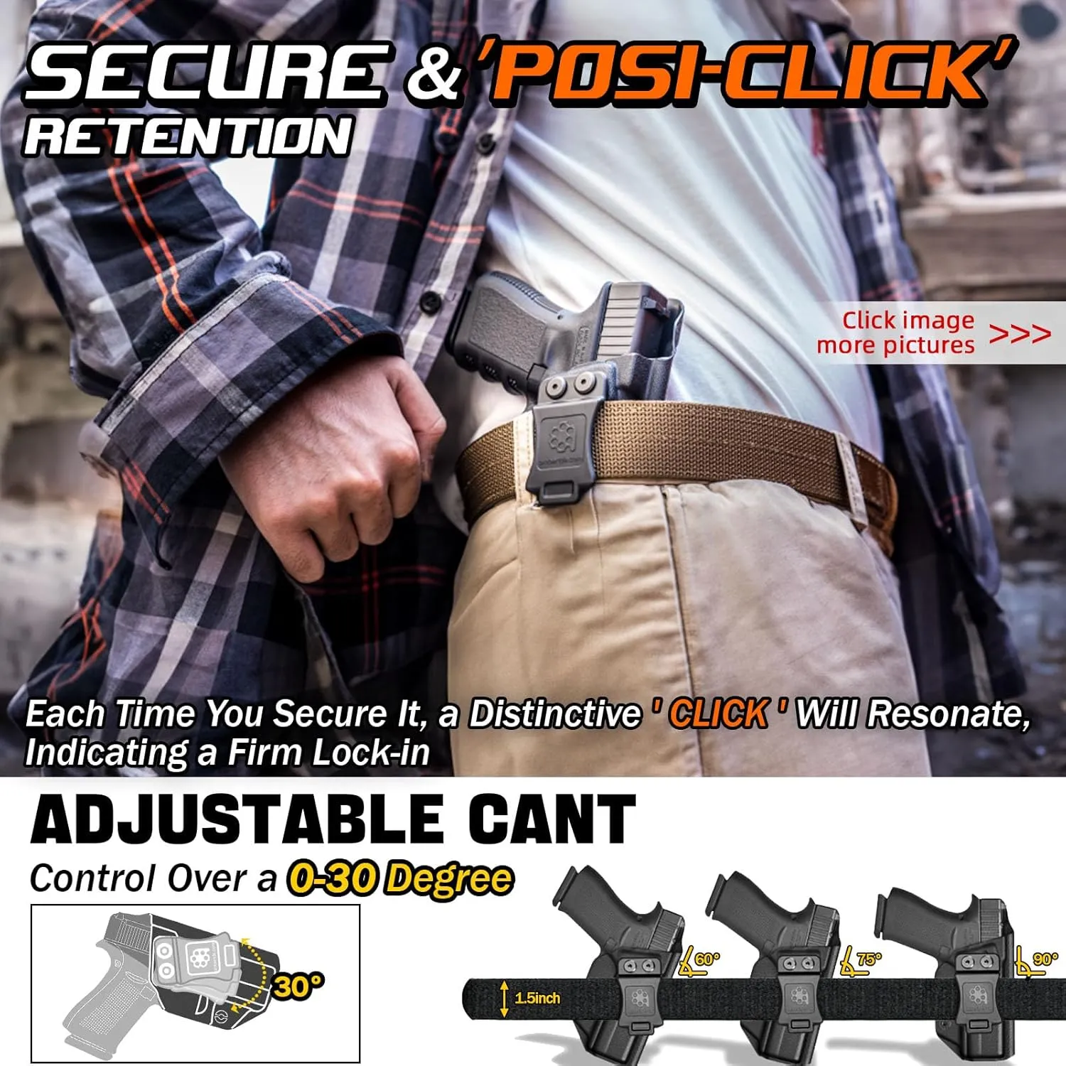Ruger LCP 380 Holster IWB KYDEX Holster Fit: Ruger LCP 380 Pistol – Inside Waistband Concealed Carry – Adjustable Cant & 'Posi-Click' Retention – No Wear - No Jitter - US Made by Amberide