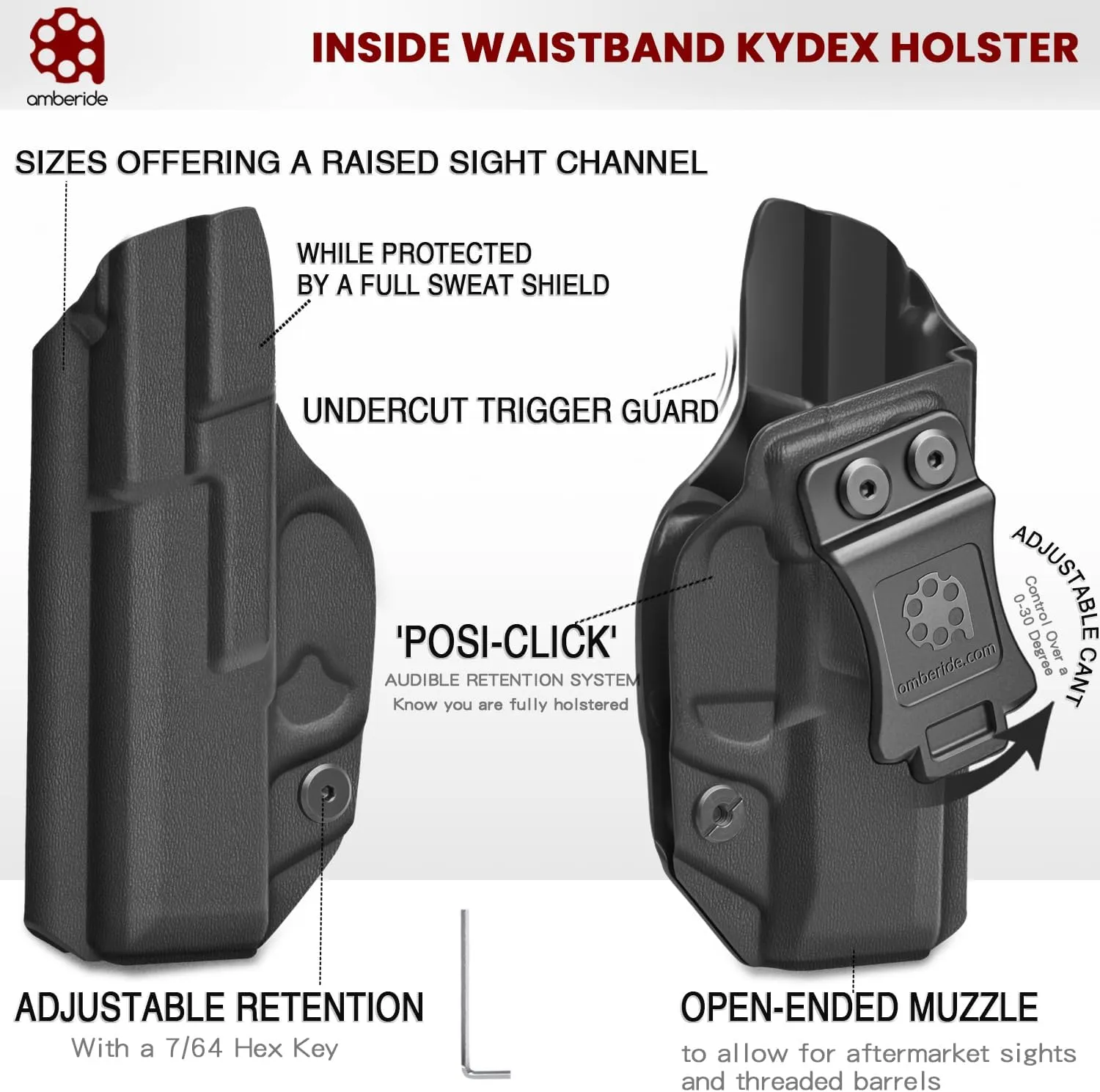 Ruger LCP 380 Holster IWB KYDEX Holster Fit: Ruger LCP 380 Pistol – Inside Waistband Concealed Carry – Adjustable Cant & 'Posi-Click' Retention – No Wear - No Jitter - US Made by Amberide