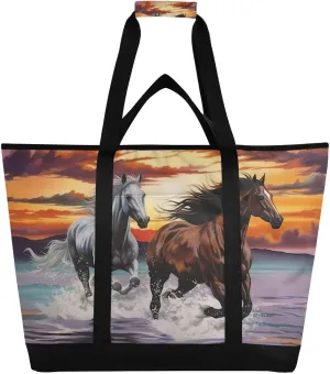 Running Herds of Horses Reusable Insulated Lunchbox Cooler Bag, Leakproof Kitchen Grocery Bag Collapsible Portable Cooler Tote Bag for Picnic, Camping, Office, Travel