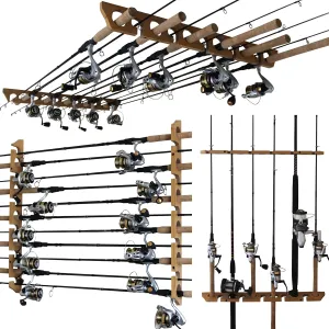 Rush Creek Creations Rod Holder for 11 Rods - Pole Organizer for Garage and Wall Storage - Reels, Gear, and Accessories Rack (Vertical/Horizontal)