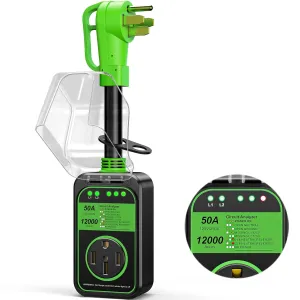 RV Surge Protector 50 Amp Waterproof, Upgraded 12000 J RV Power Surge Protector, Adapter Plug for RV Camper, Circuit Analyzer for Travel Trailers with Full Protection(Green)