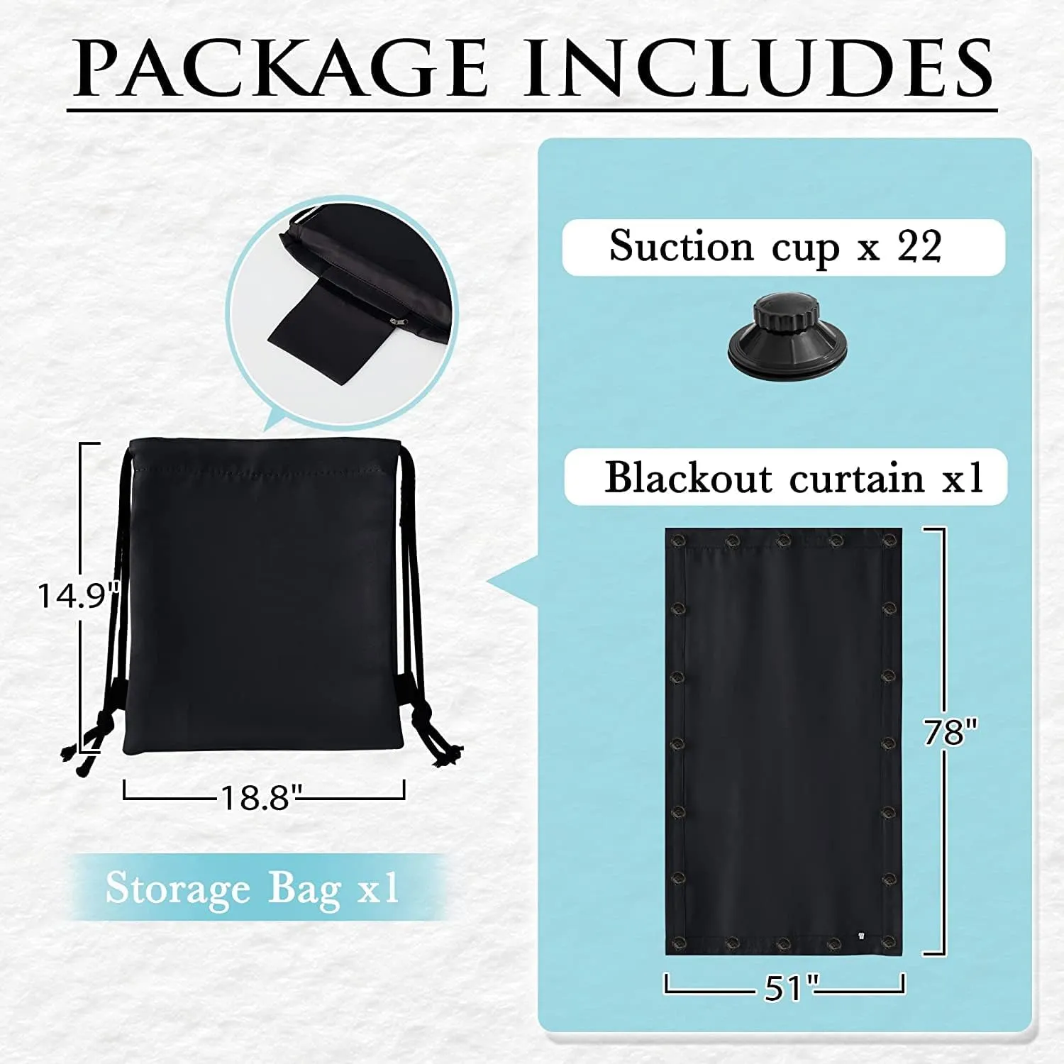 RYB HOME Blackout Blinds for Bedroom - Easy Install with Suction Cups Privacy Temporary Blinds for Ceiling Windows Cover Travel Kids Nursery French Door Loft, W51 x L78, 1 Pc, Black,New