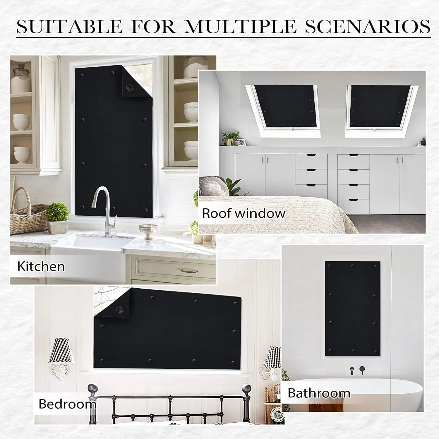 RYB HOME Blackout Blinds for Bedroom - Easy Install with Suction Cups Privacy Temporary Blinds for Ceiling Windows Cover Travel Kids Nursery French Door Loft, W51 x L78, 1 Pc, Black,New