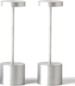 SAKRINGT 2 Pack Outdoor Table Lamp,LED Table Light,Cordless Table Lamp Rechargeable,5000mAh Battery Powered Dimming Desk Lamp for Restaurant/Patio/Outdoor(Silver)