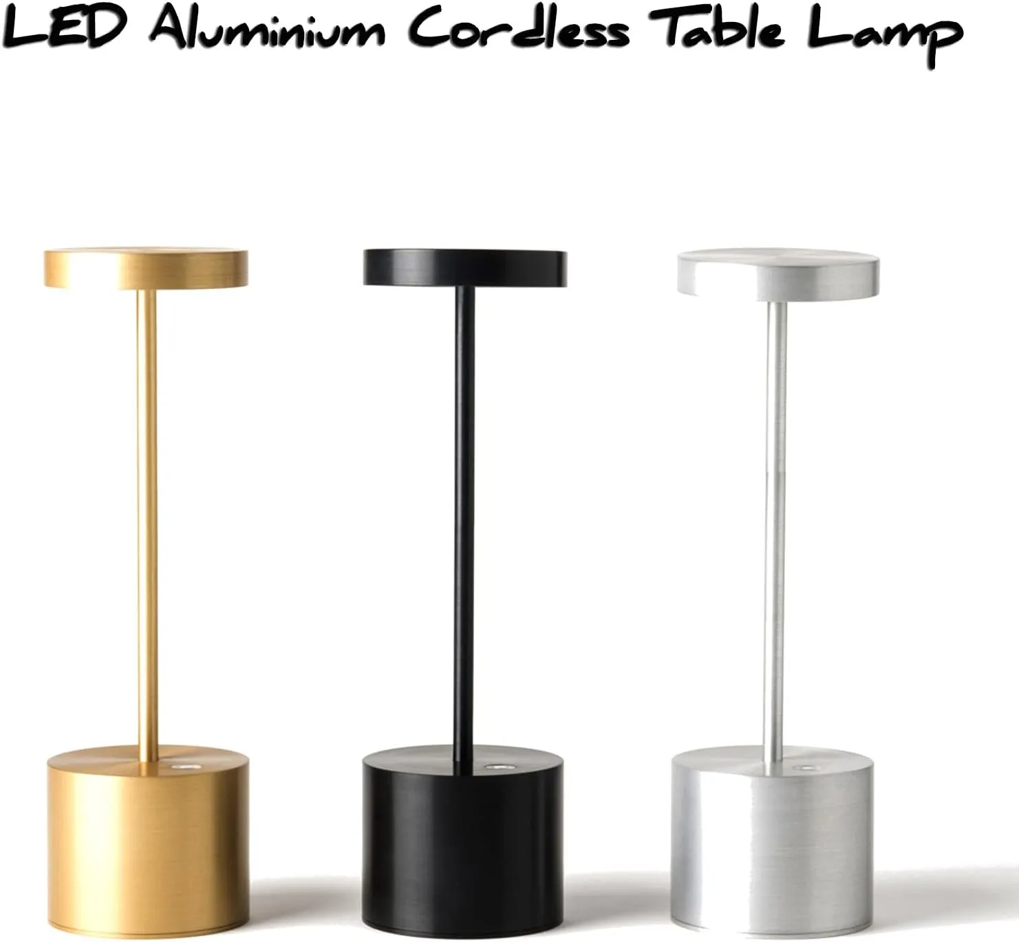 SAKRINGT 2 Pack Outdoor Table Lamp,LED Table Light,Cordless Table Lamp Rechargeable,5000mAh Battery Powered Dimming Desk Lamp for Restaurant/Patio/Outdoor(Silver)