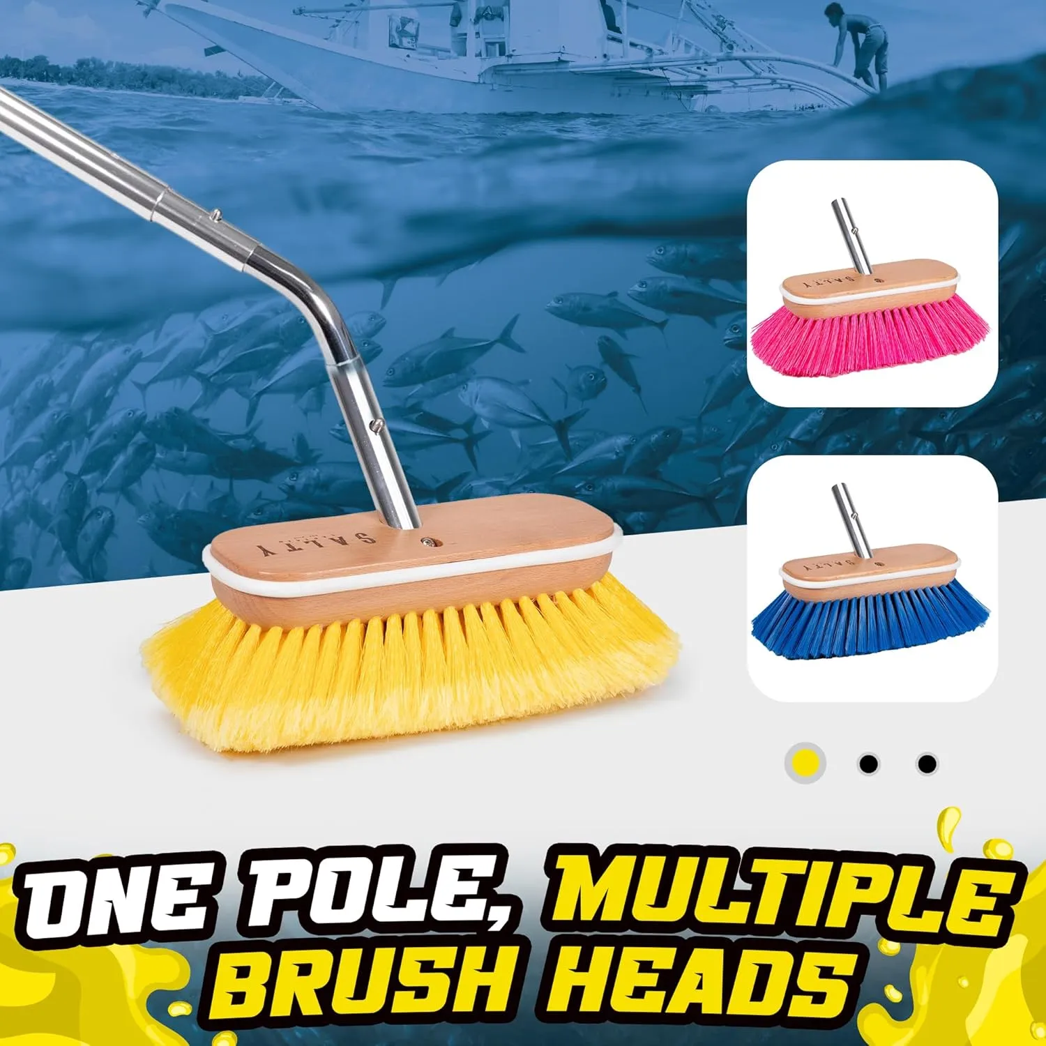 Salty Captain Bristle Boat Deck Brush 8" – Cleaning for All Surfaces, Stains & Salt Build-Up – Marine Deck & Hull Cleaning Brush – Durable Marine-Grade Design