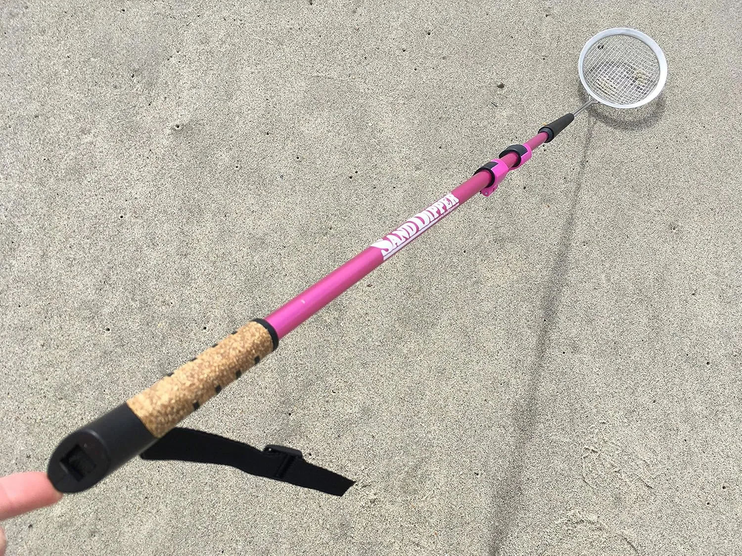 Sand Dipper Full Size Beach Scoop Shovel & Sifter Tool for Beachcombing – Adjustable Sea Glass, Shell, Shark Tooth Sifter for The Beach – Can Be Used as a Walking or Hiking Stick Too –6” Basket