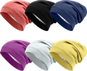 SATINIOR 6 Pieces Satin Lined Sleep Cap Slouchy Skull Beanie Hat Night Hair Cap Headwear Head Wrap for Curly Hair Women Girl