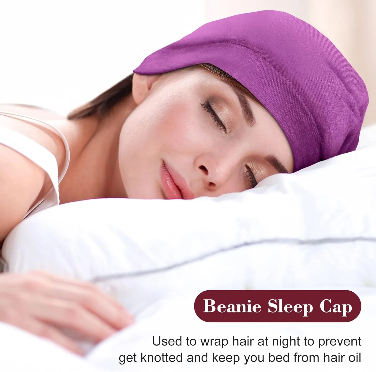 SATINIOR 6 Pieces Satin Lined Sleep Cap Slouchy Skull Beanie Hat Night Hair Cap Headwear Head Wrap for Curly Hair Women Girl