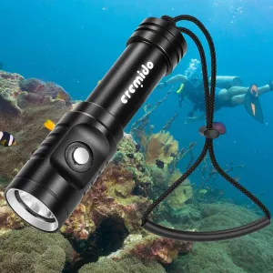 Scuba Diving Flashlight, Rechargeable Battery, 1000 Lumens, Deep Sea Underwater 100M Waterproof Flashlight with Durable Aluminum Material and Battery Indicator, Fast Charging