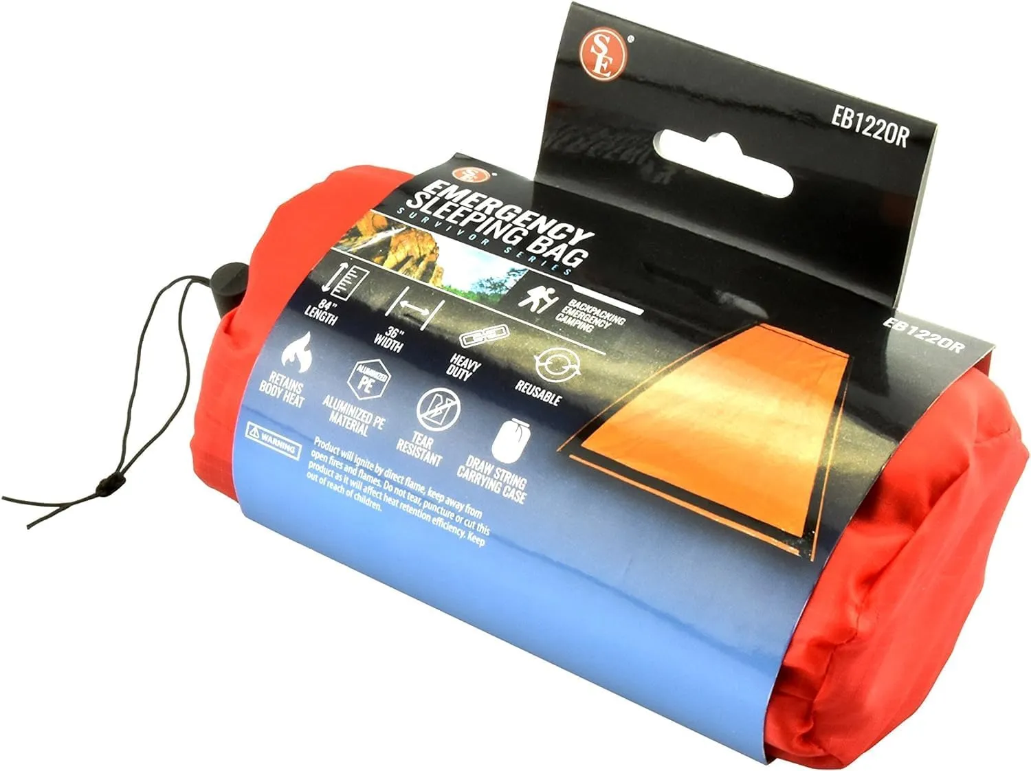 SE Emergency Sleeping Bag - Heavy Duty - Bivvy Thermal Sleeping Bag Camping and Survival Gear - Winter and Cold Survival Emergency Outdoor Sleeping Bag - EB122OR