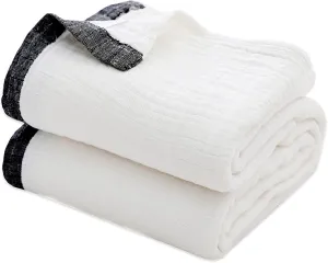 SE SOFTEXLY Muslin Cotton Blanket,100% Cotton Throw Blankets for Couch Bed,4-Layer Gauze Breathable Blanket for All Season,Soft and Lightweight Muslin Blankets Full/Queen Size(80"x90", Cream White)