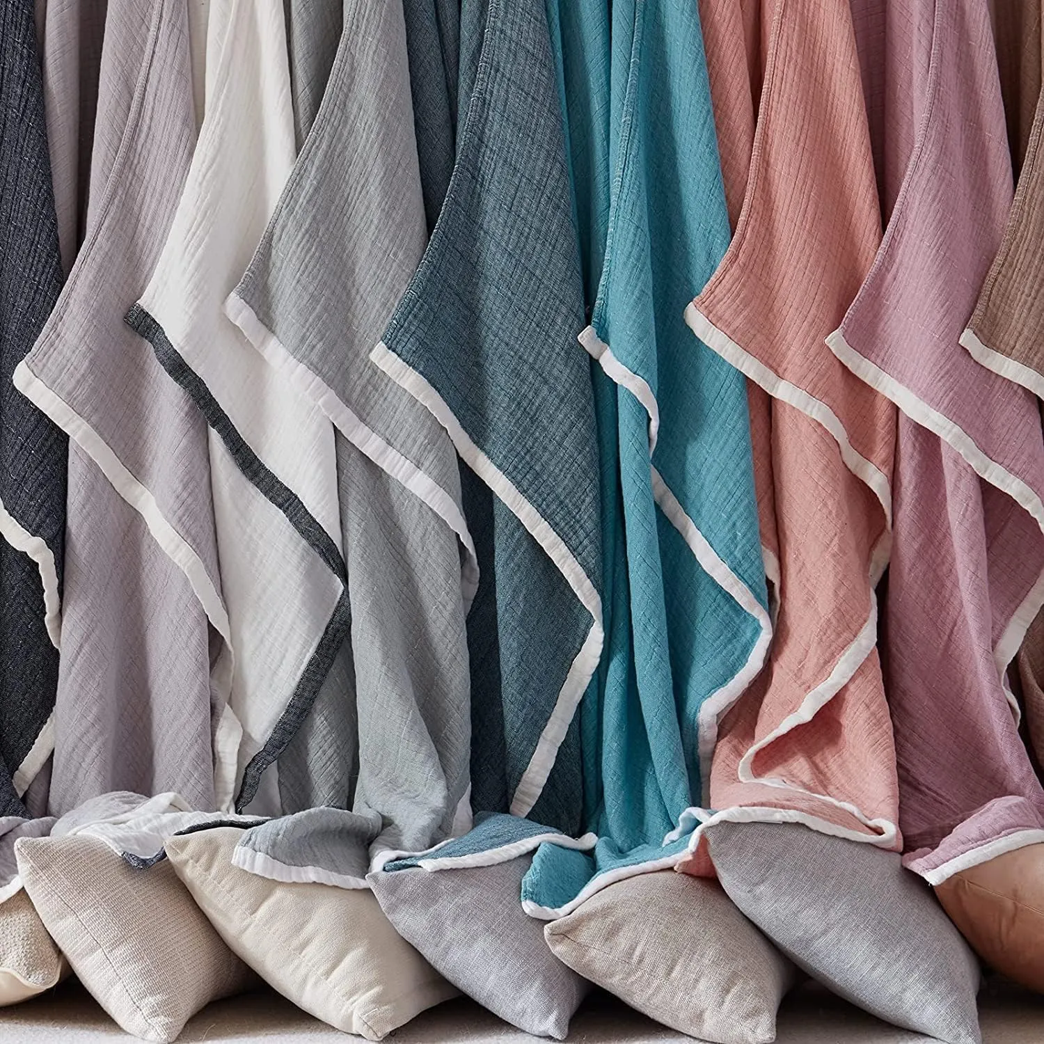 SE SOFTEXLY Muslin Cotton Blanket,100% Cotton Throw Blankets for Couch Bed,4-Layer Gauze Breathable Blanket for All Season,Soft and Lightweight Muslin Blankets Full/Queen Size(80"x90", Cream White)