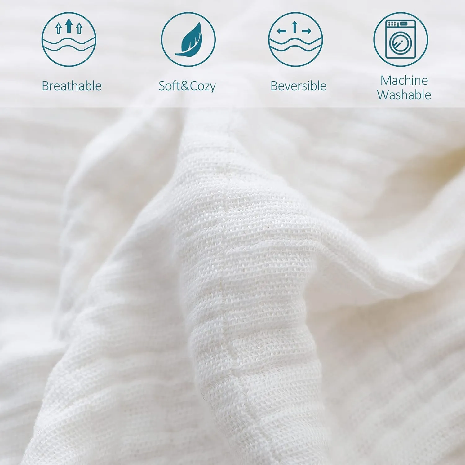 SE SOFTEXLY Muslin Cotton Blanket,100% Cotton Throw Blankets for Couch Bed,4-Layer Gauze Breathable Blanket for All Season,Soft and Lightweight Muslin Blankets Full/Queen Size(80"x90", Cream White)