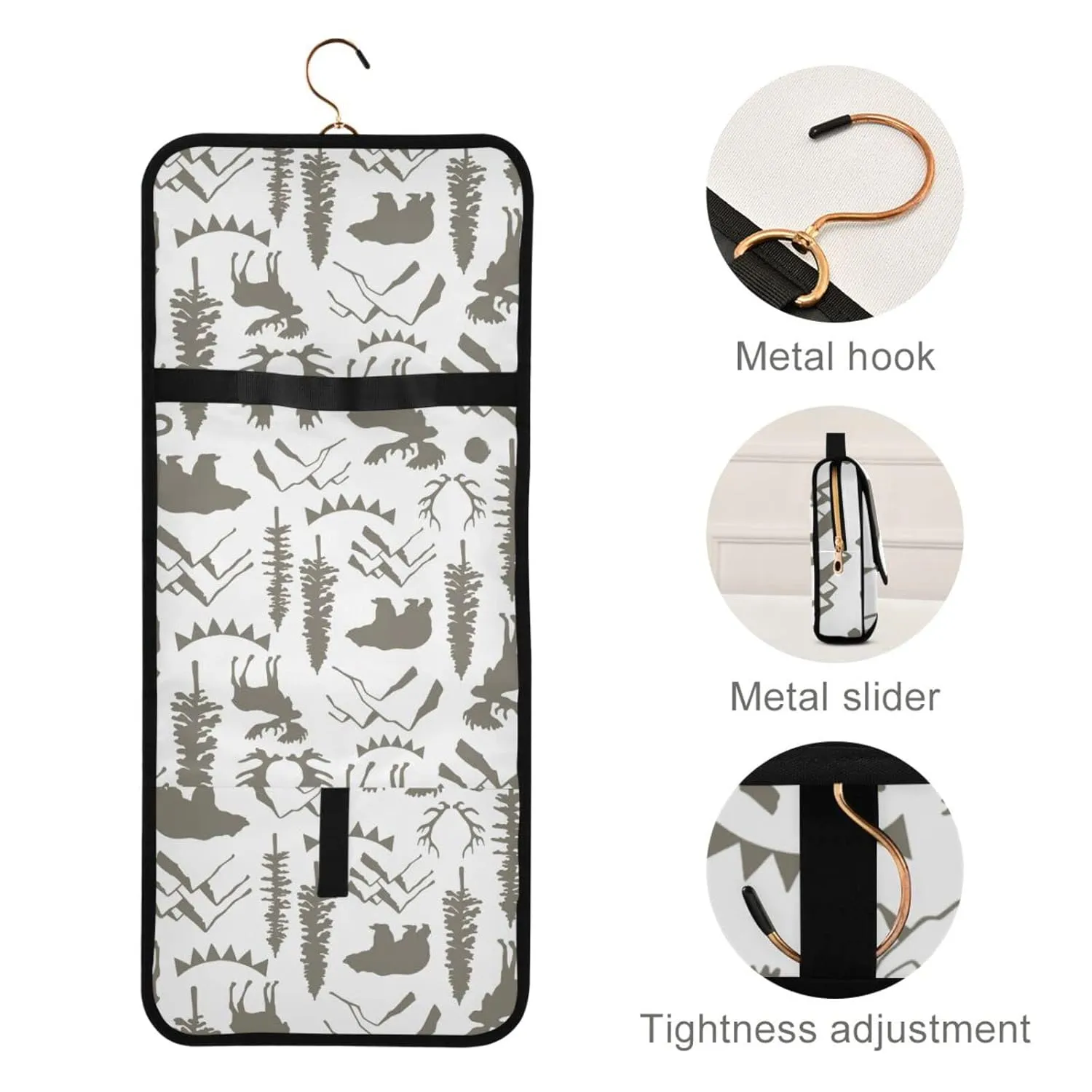 Seamless Forest Hedgehogs Herbs with Flowers Green Leaves Snails 1 PC Hanging Toiletry Wash bag Portable Makeup Organizer Brush Storage Case Portable Travel Cosmetic with Hook