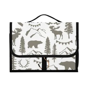 Seamless Forest Hedgehogs Herbs with Flowers Green Leaves Snails 1 PC Hanging Toiletry Wash bag Portable Makeup Organizer Brush Storage Case Portable Travel Cosmetic with Hook