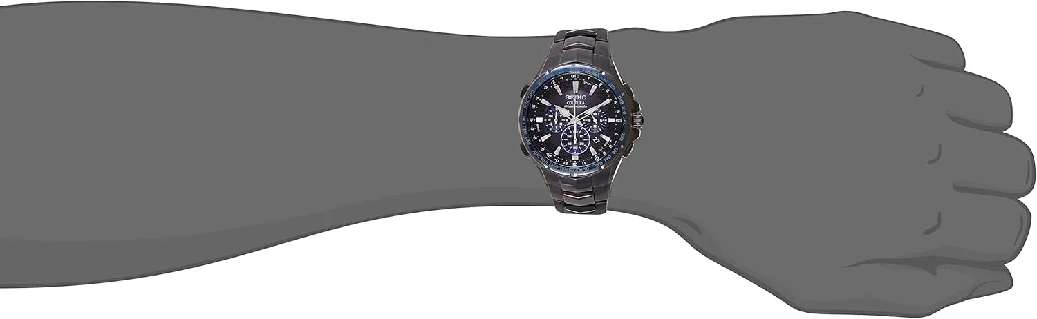SEIKO SSG010 Watch for Men - Coutura Collection - Radio Sync Solar Chronograph, Two-Tone Stainless Steel Case & Bracelet, Black Dial with Lumibrite Hands & Markers, and Date Calendar