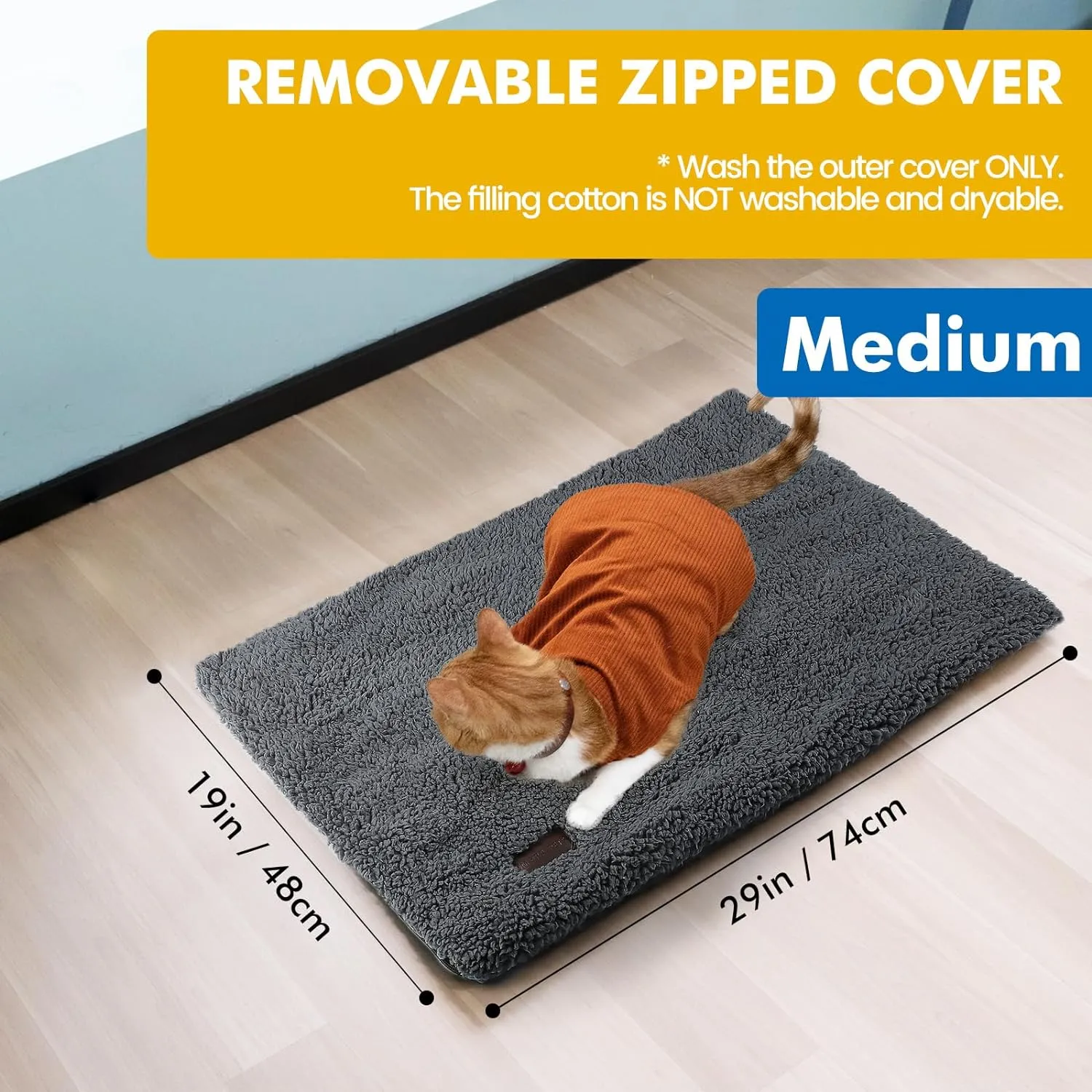 Self Warming Cat Bed Self Heating Cat Dog Mat 29.1 x 18.9 inch Extra Warm Thermal Pet Pad for Indoor Outdoor Pets with Removable Cover Non-Slip Bottom Washable Non Electric