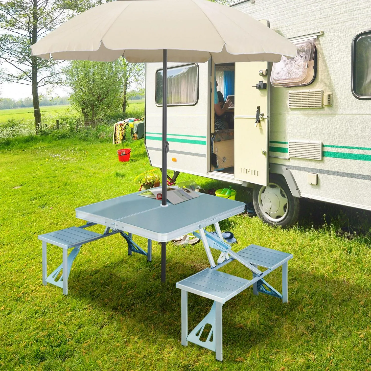 Set Outsunny Aluminum Verified seller Chair Picnic Portable Smart-connected