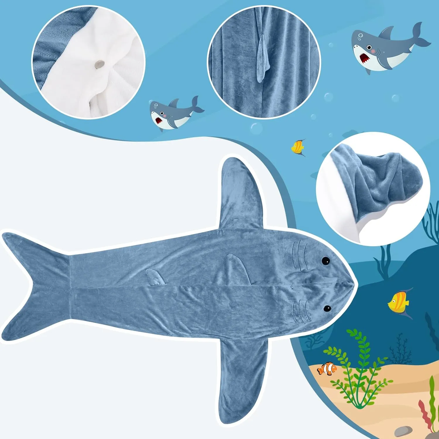 Shark Blanket Hoodie Onesie for Adults and Kids, Cozy Flannel Shark Sleeping Bag