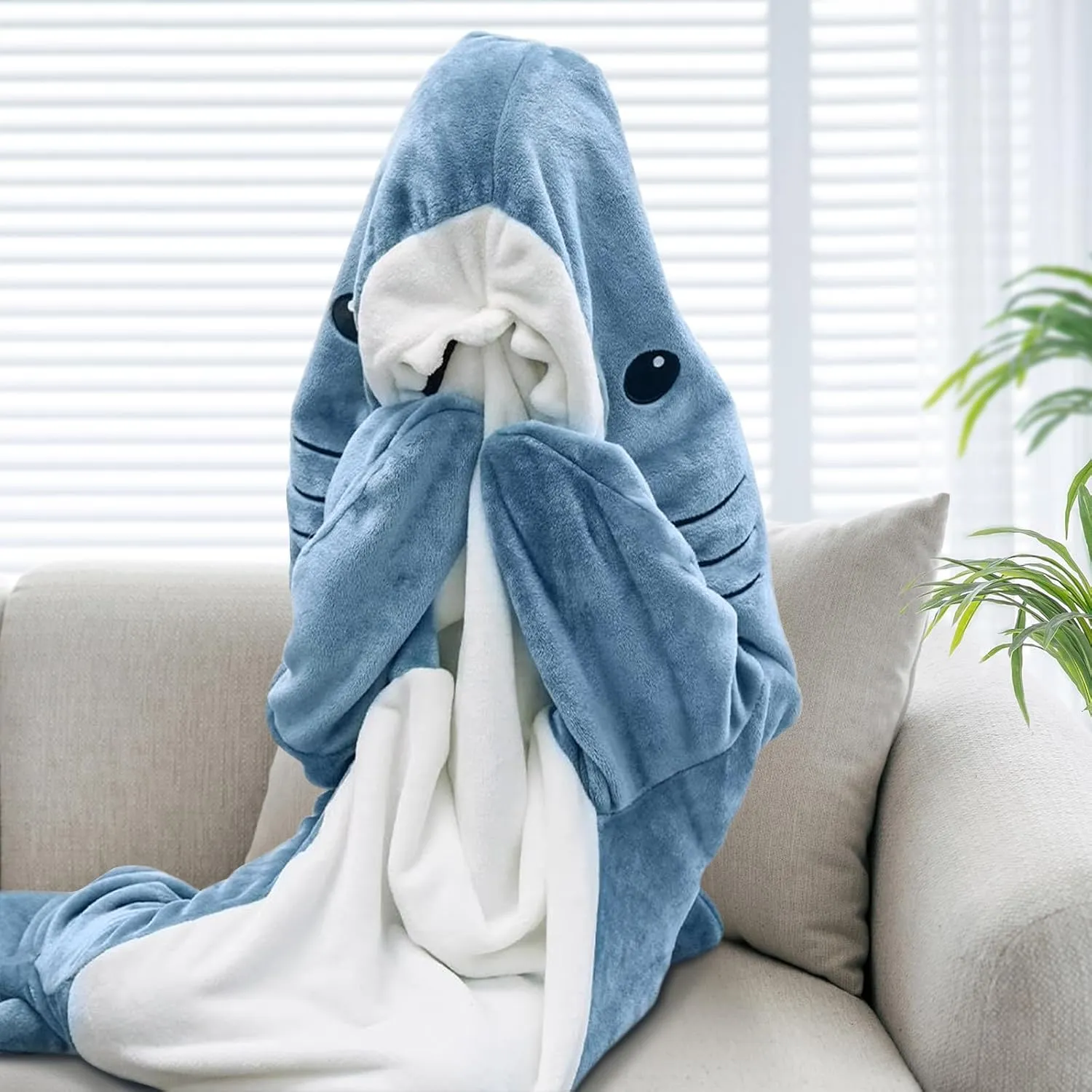 Shark Blanket Hoodie Onesie for Adults and Kids, Cozy Flannel Shark Sleeping Bag