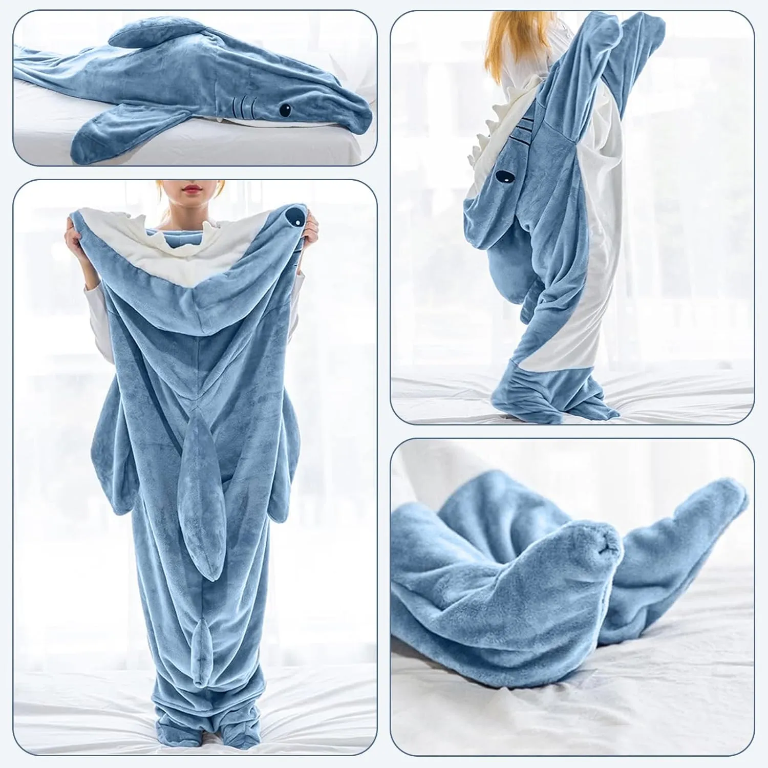 Shark Blanket Hoodie Onesie for Adults and Kids, Cozy Flannel Shark Sleeping Bag