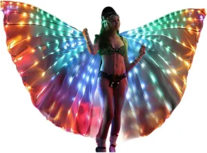 SHINYOU LED Isis Wings Glow Light Up Belly Dance Costumes with Sticks Performance Clothing Carnival Halloween